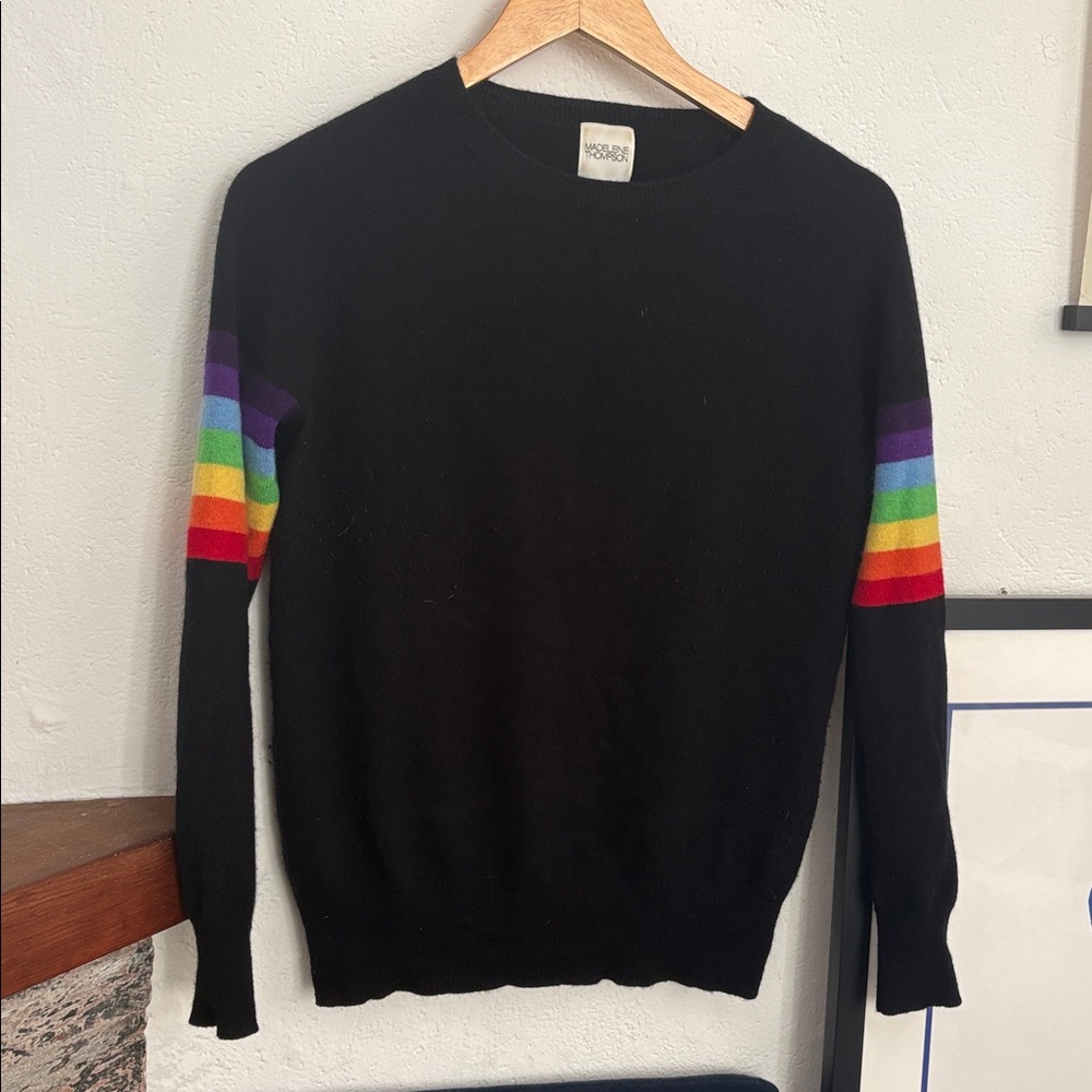 Madeleine Thompson Rainbow‎ Stripe 100% Cashmere Sweater - size Small
